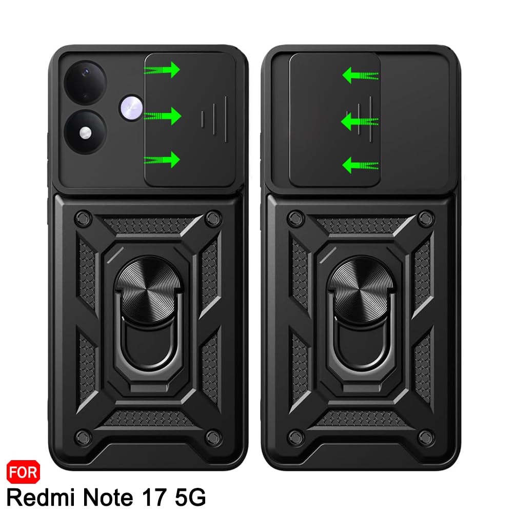 TheGiftKart Tough Armor Bumper Back Cover Case for Redmi Note 17 5G | Sliding Camera Cover, Kickstand & Ring Holder | 360 Degree Protection Back Cover Case for Redmi Note 17 5G (PC & TPU, Black) — Amazon image 4