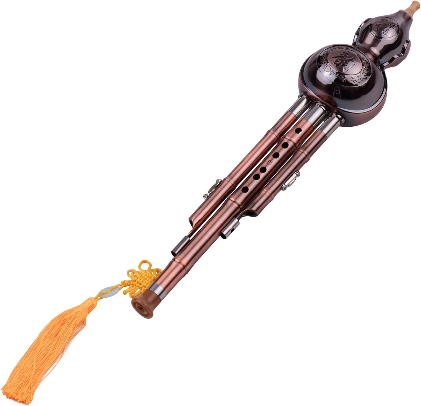 Flauto Di Zucca, Seta Di Zucca, Strumento A Fiato, Hulusi Zucca Cucurbita Flauto A 3 Toni In Alluminio Con Tubi Placcati In Rame Custodia for Strumenti Tradizionali Cinesi for Principianti Amatori Mus