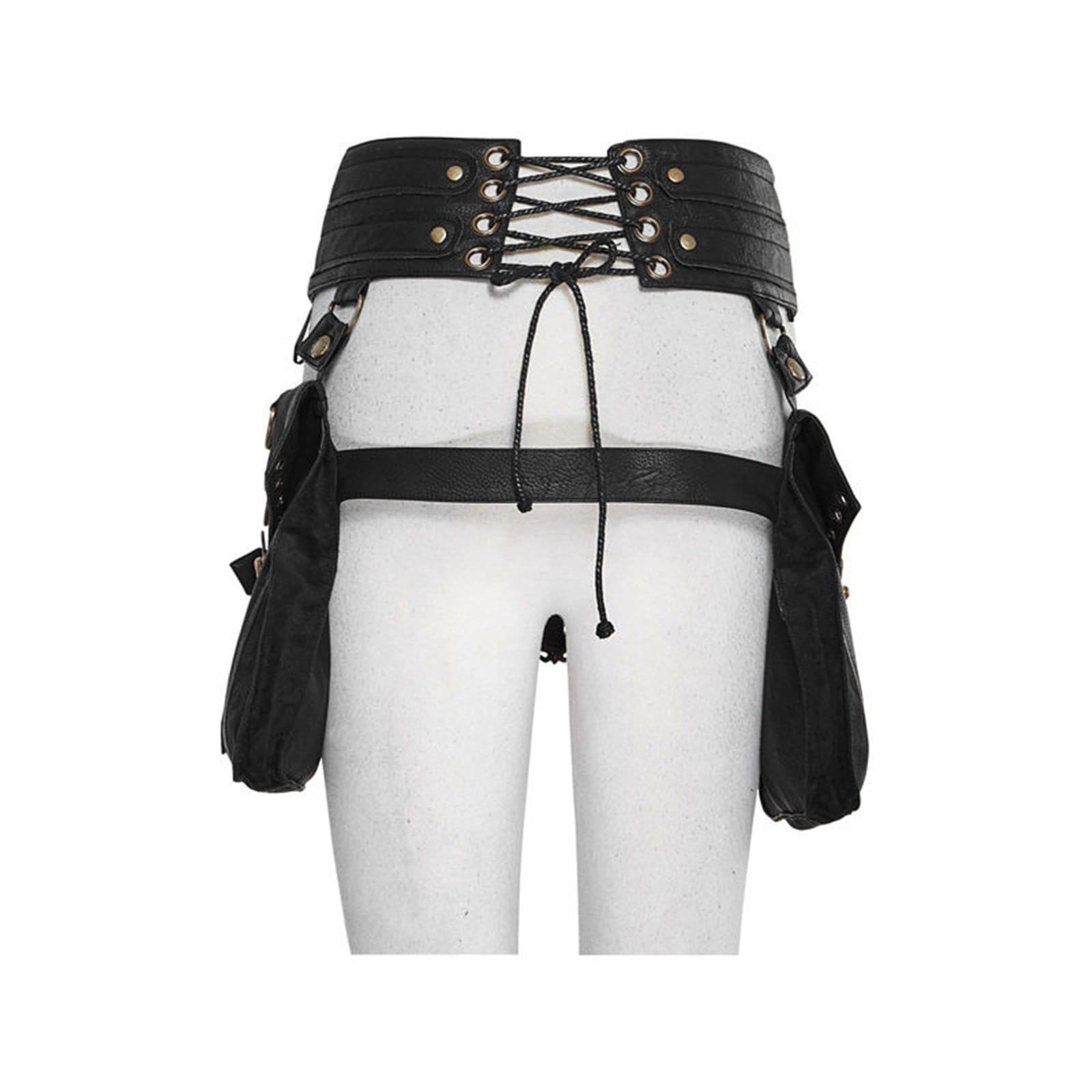 Riñonera de pierna de cuero PU Steampunk para riñonera de ciclismo impermeable para mujer, Negro , M, Clásico