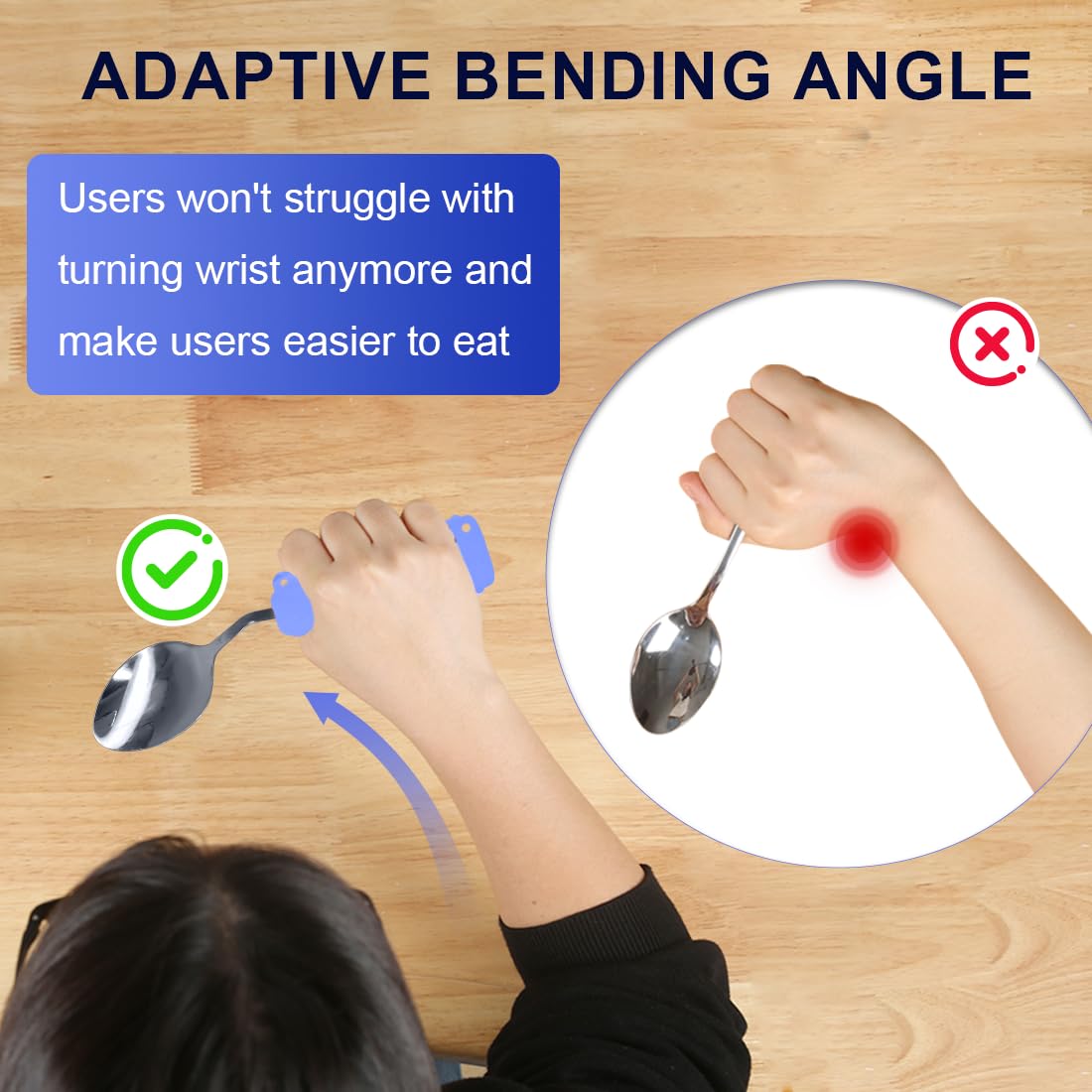 Adaptive Utensils, set di posate con cucchiaio e forchetta ad angolo curvo per tremori limitati o anziani, posate ponderate con impugnatura antiscivolo (viola, mano destra)