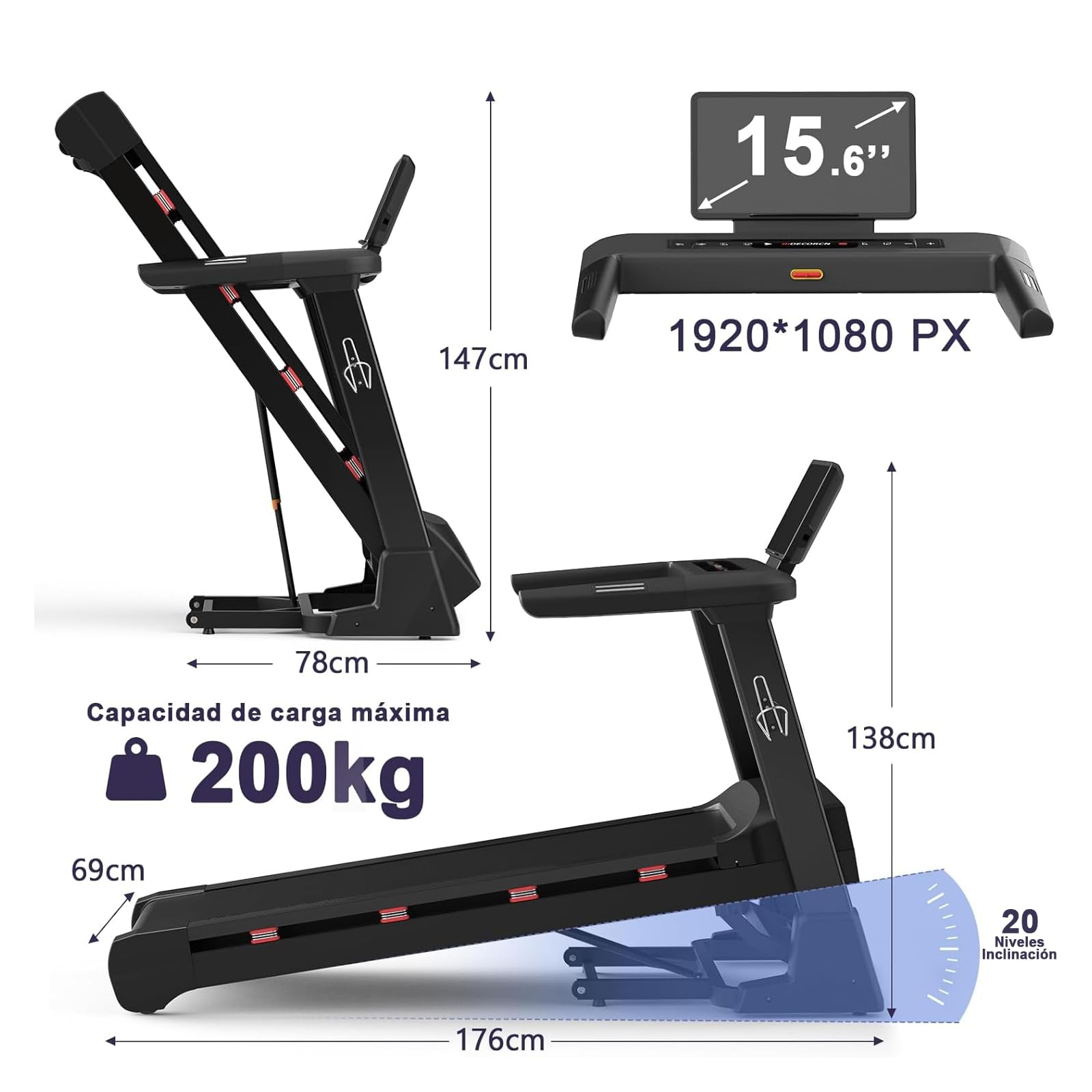 Profi Laufband für Zuhause Klappbar, Laufbänder mit Steigung, Leiser Motor, Treadmill for Home mit Große Lauffläche, WiFi, Bluetooth, APP, für Marathon-Training, Deutsche Qualitätsmarke