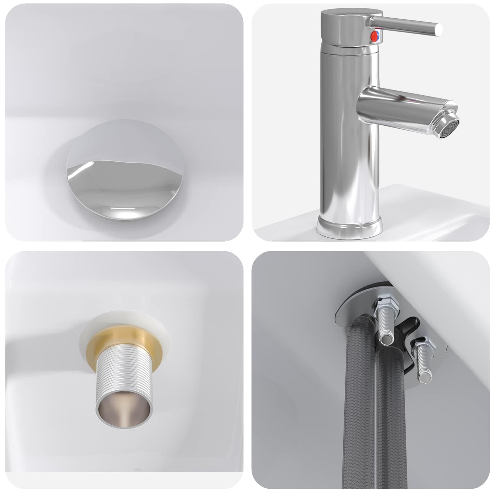 Mangloder Waschbecken fürs Badezimmer Chrom Metall 45,5 x 25,5 x 13 cm mit Wasserhahn Abfluss korrosionsbeständig ideal für Waschtisch Unterschrank Badmöbel Moderne Aufsatzlösung