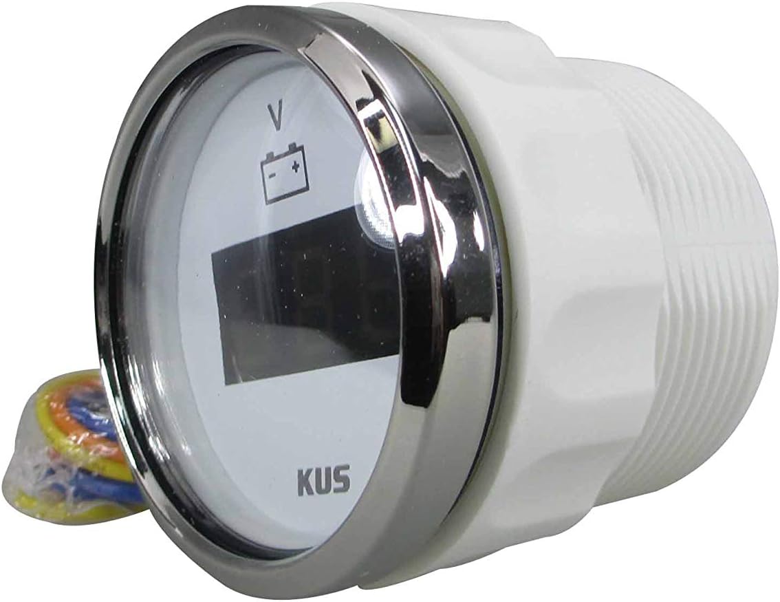 Pactrade Marine Boat Kus DN 52 mm Digital Voltmeter Gauge for Boat Outboard 2'' SS 316 Bezel 9-32V Display Range 12V/24V IP67