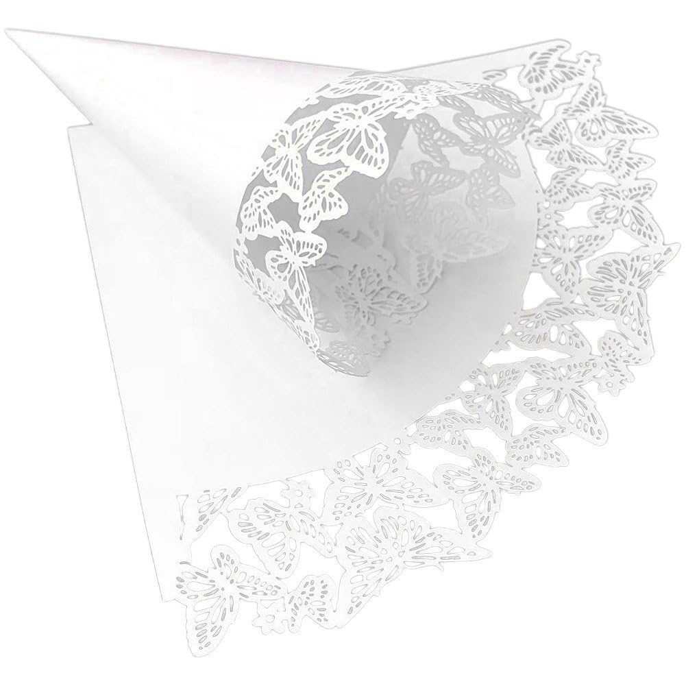 Glixoft 50 Uds. Conos De Confeti Huecos, Conos De Papel De Encaje De Mariposa, Conos De Confeti De Boda, Soporte para Dulces para Fiesta, Recuerdo De Boda
