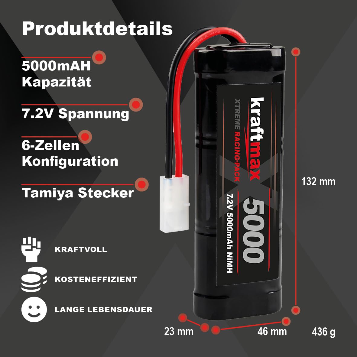 Kraftmax Akumulator wyścigowy 7,2 V NiMH 5000 mAh z wtyczką Tamiya