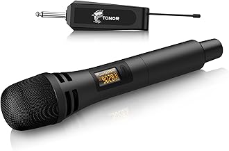 Wireless Microphones, UHF Handheld Cordless Dynamic Mic with Rechargeable Receiver (Lightweight ABS Plastic-Black)