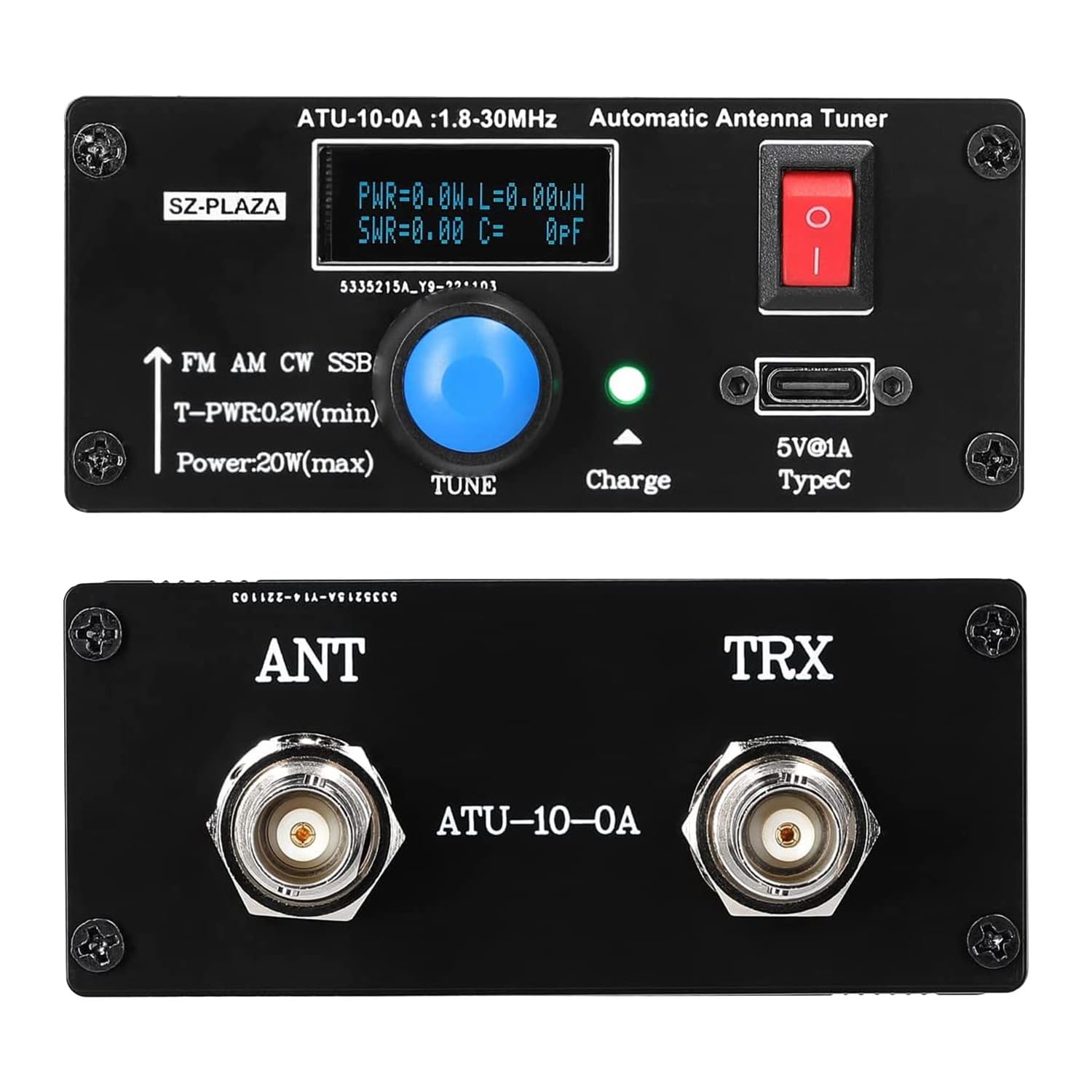 ATU-10-0A Czarny tuner antenowy krótkofalowy 20W Miernik krótkofalowej 1,8-30 MHz Stacjonarny miernik fal