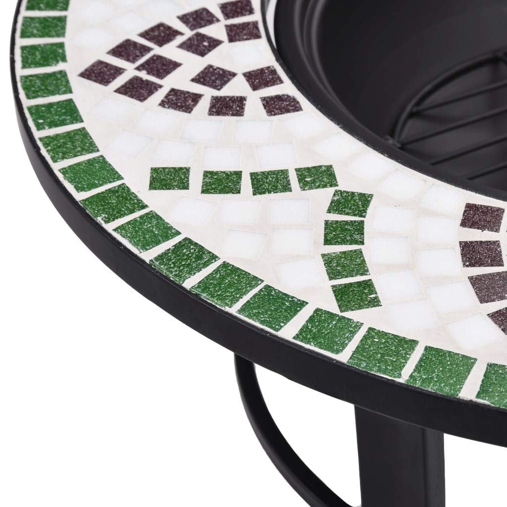Braciere a mosaico in ceramica verde, 68 cm, in acciaio, per giardino, terrazza, con ripiano per legna, legna da ardere, barbecue e calore accogliente all'aperto