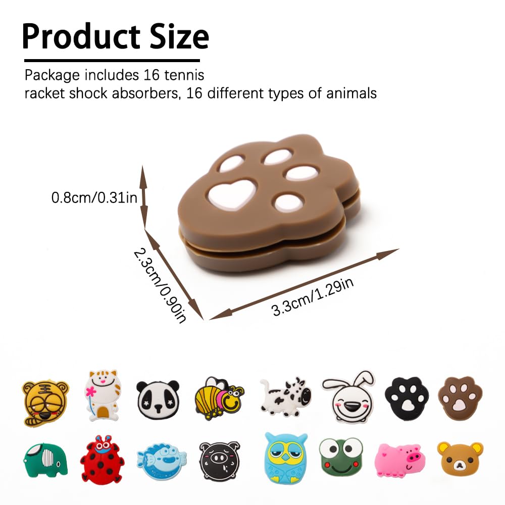 16 Pezzi Antivibrazione Tennis Bambini Ammortizzatori Racchetta Silicone Badminton Motivo Animali