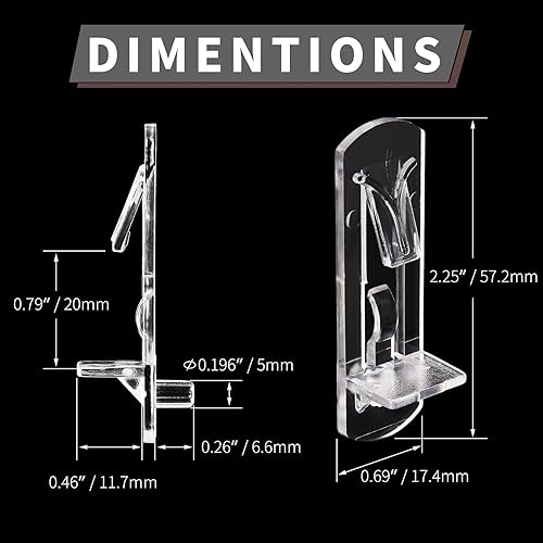 Miniatura 2 de Rierdge 50 pasadores de plástico con bloqueo de 0.197 in, 34 pulgadas de plástico transparente para estante de bloqueo para orificio de clavija de