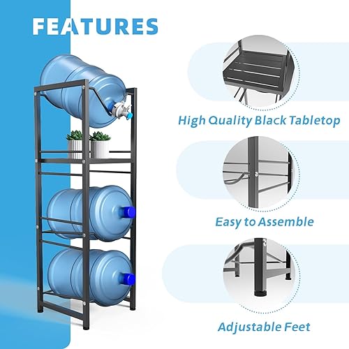 Miniatura 3 de Soporte para jarra de agua de 5 galones, soporte resistente de 3 niveles con estantes de almacenamiento para cocina, sala de estar, oficina, gimnasio