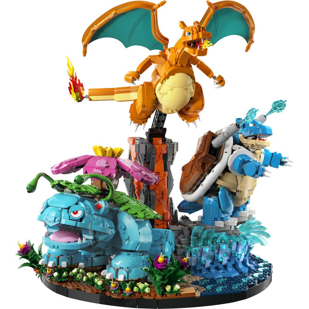 LEGO Pokémon Venusaur, Charizard i Blastoise 72153 | Kolekcjonerskie figurki Pokémonów, duży zestaw klocków dla dorosłych, prezent dla fana gry, dekoracja, 6838 elementów