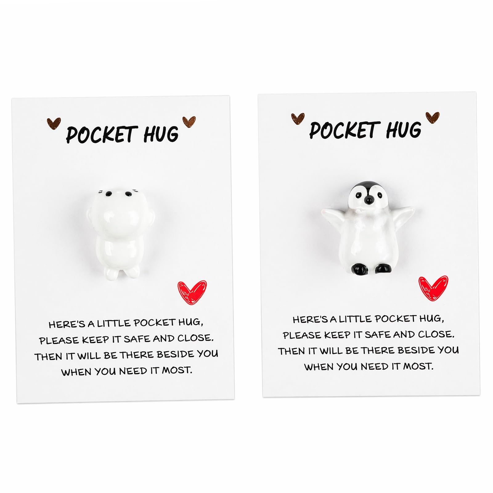 Muiltvoe Pocket Hug​Gift Set - Cute Penguin & Seal Figures for Children and Friends, Mini Pocket Penguin with Hug Cards for Emotional Support, Birthday Gifts for Women and Men