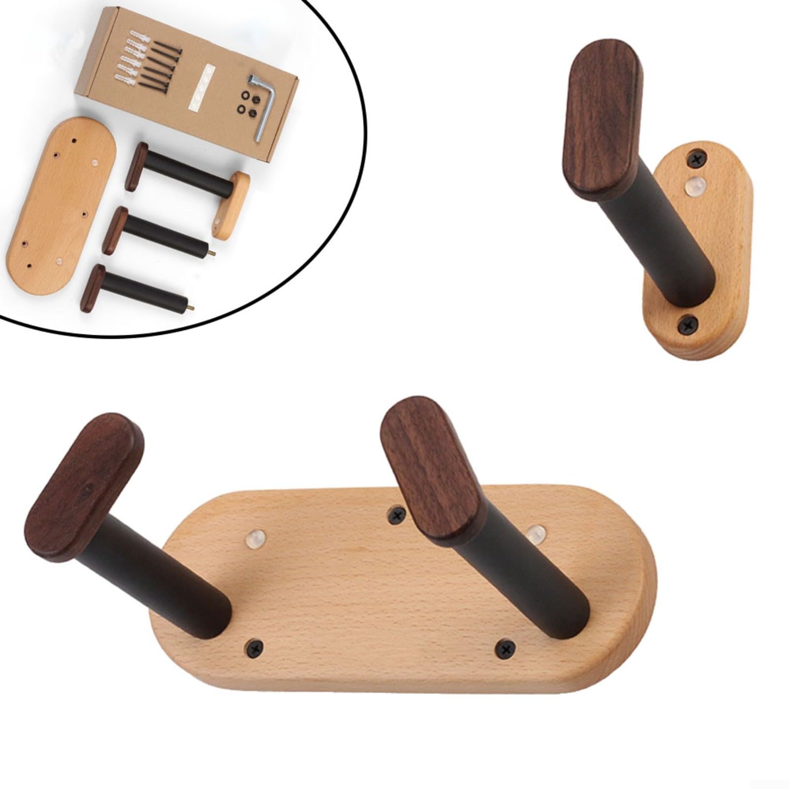 Soporte de pared ajustable para colgar guitarra, base de madera de haya con ranura para púa, pantalla horizontal para bajo eléctrico, acústico, ukelele, violín, para banjo, mandolina