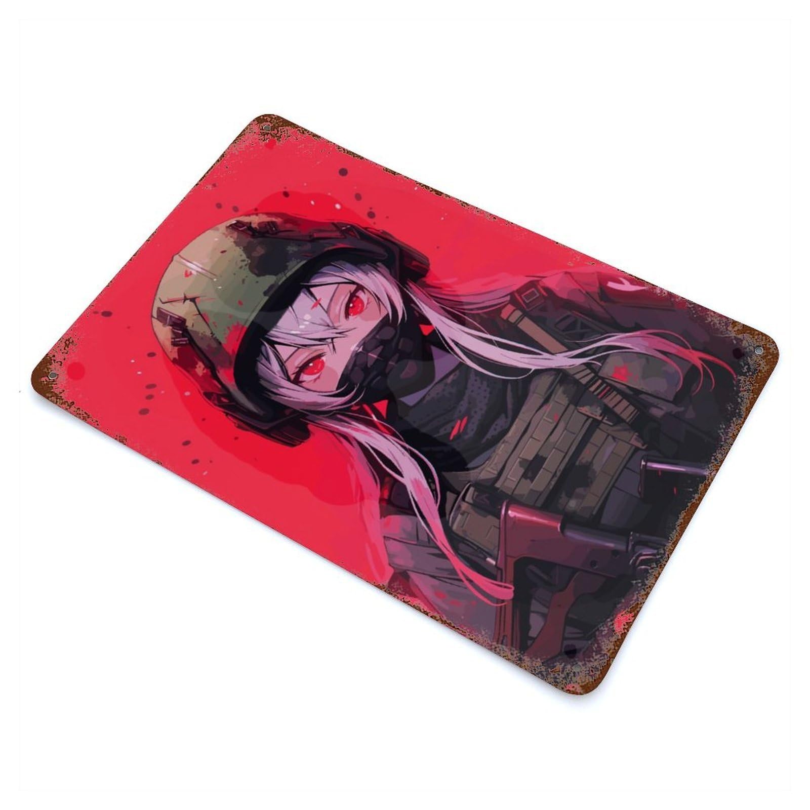 Rust Effect Soldier Waifu Yandere Art Aged Metal Wall Plaque 11.8"x7.9", Farmhouse Wall Decor for Office, Studio And Wall Decor