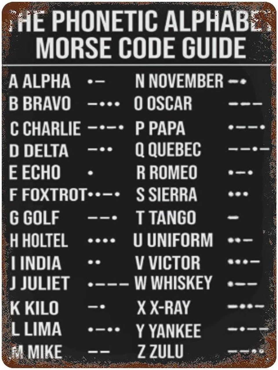 Phonetic Alphabet Morse Code Pilot Vintage Tin Sign Metal Poster Art Funny for Office Home Classroom Bathroom Decor Gifts Best Farmhouse Gift Women Men Friendshces 8x12 Inch