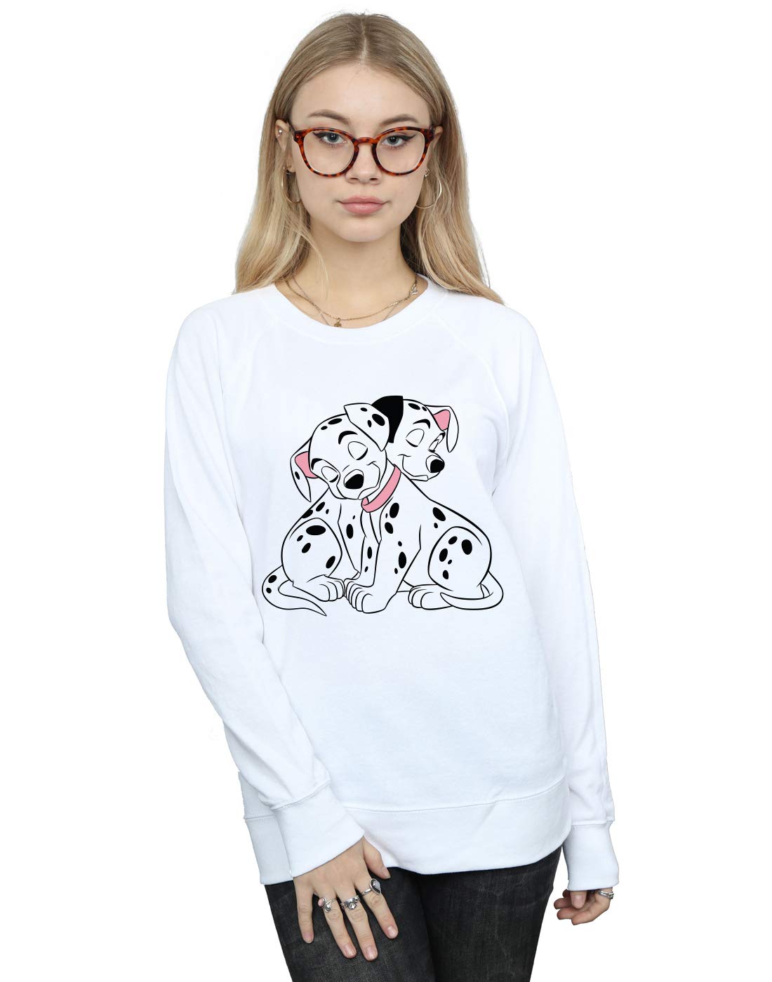 Disney Women's 101 Dalmatians Puppy Love Sweatshirt White Medium