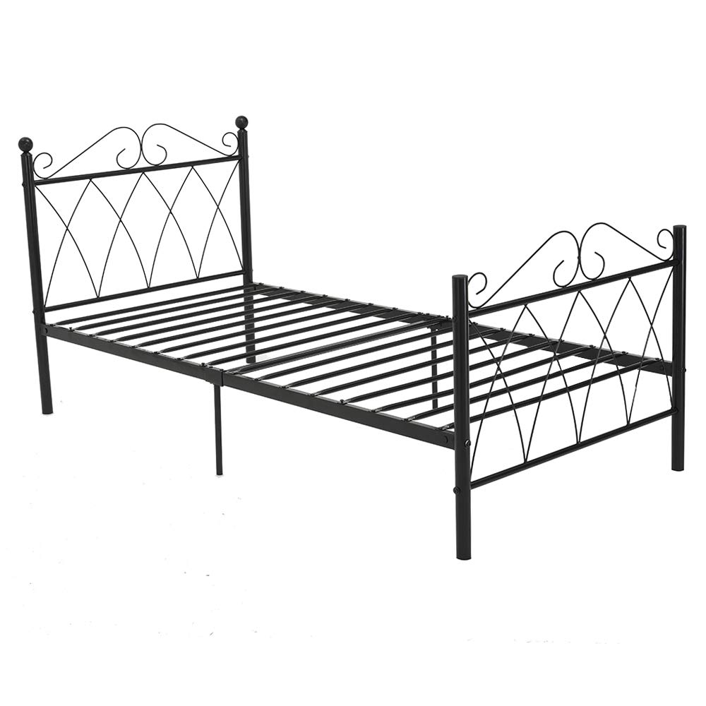 DTB TECH PananaHome Single Metal Bed Frame Modern Style 3FT Bed Frame Platform with Headboard and Footboard Steel Slat Support Teens Adults Children Bedroom (Black)