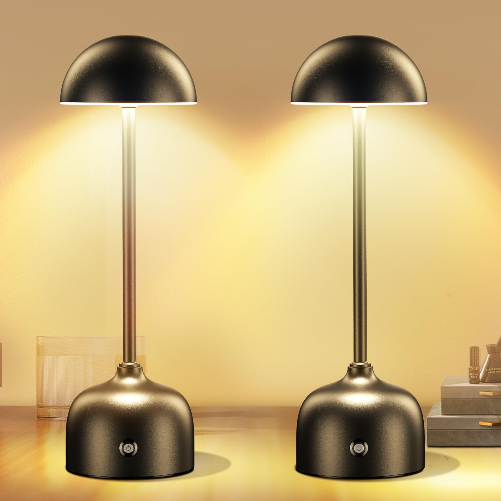Lampada da tavolo senza fili con touch, lampada da tavolo a LED, a batteria, dimmerabile, 3 modalità di colore, 5000 mAh, con funzione di ricarica, IP54, impermeabile, per interni ed esterni (2 pezzi)