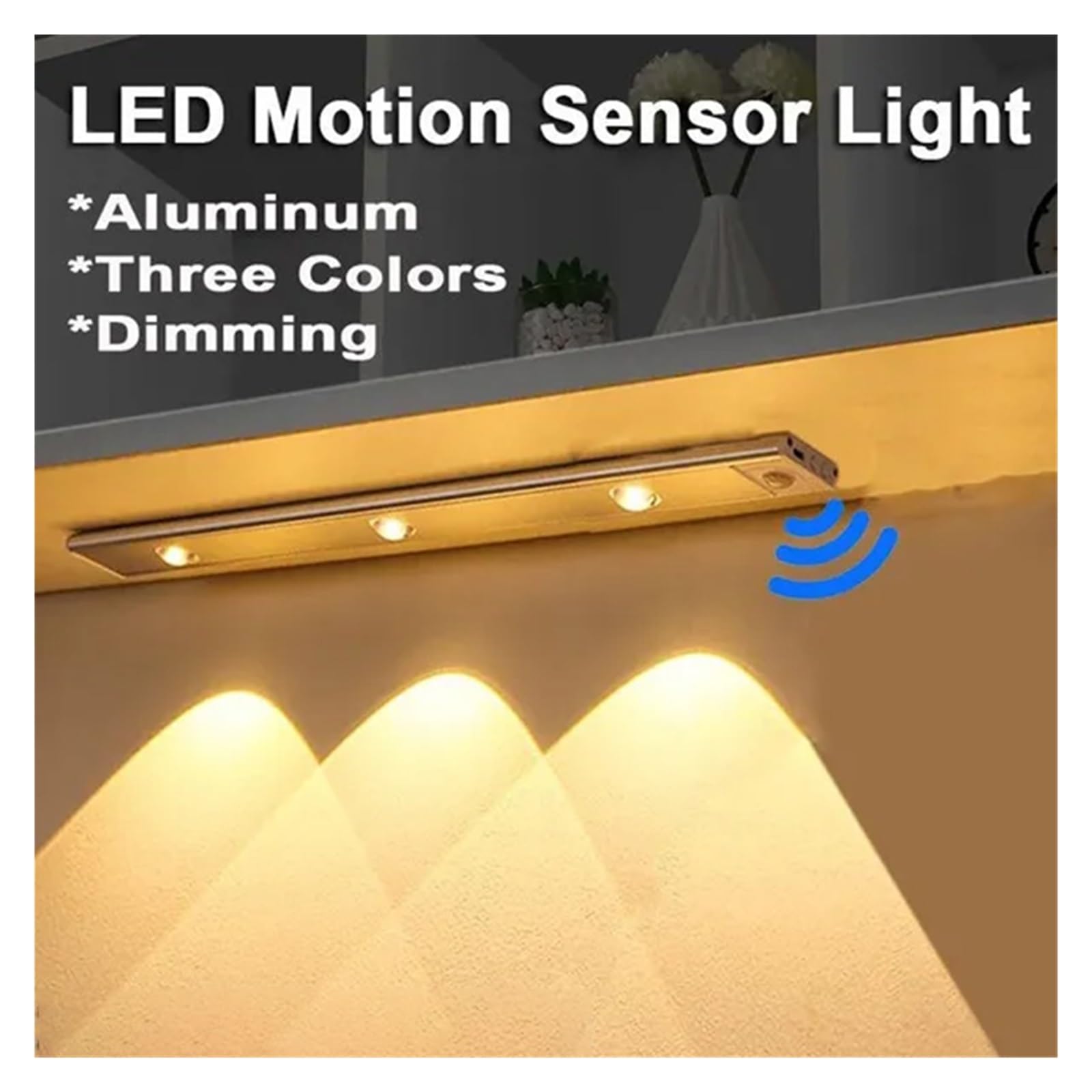 Unterschrank Leuchten USB LED Nachtlicht Sensor Drahtlose Ultra Dünne Wein Kühler Licht 3 Farbe For Küche Schrank Schlafzimmer Kleiderschrank Innen Beleuchtung(200mm-Silver,3Pcs)