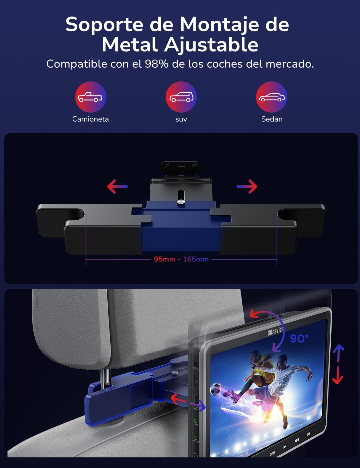 GOnavidio 10,1" Reproductor de DVD para Reposacabezas con Entrada HDMI, 2 Soportes de Montaje y 2 Auriculares, Soporte para Pantalla de Sincronización, Región Libre (Sin batería)