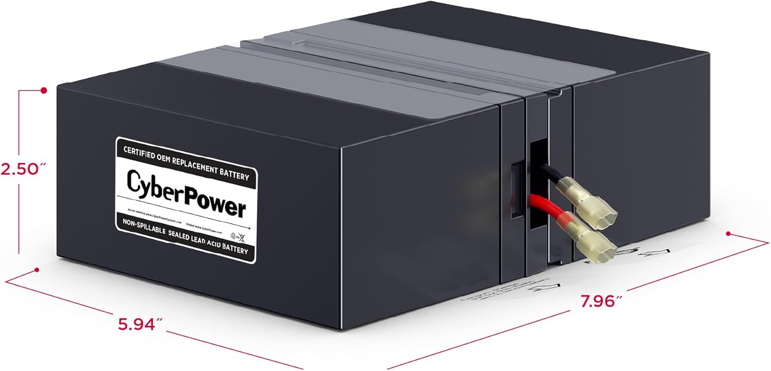 CyberPower RB1280X2D UPS Replacement Battery Cartridge, Maintenance-Free, User Installable, 12V/8Ah,Black