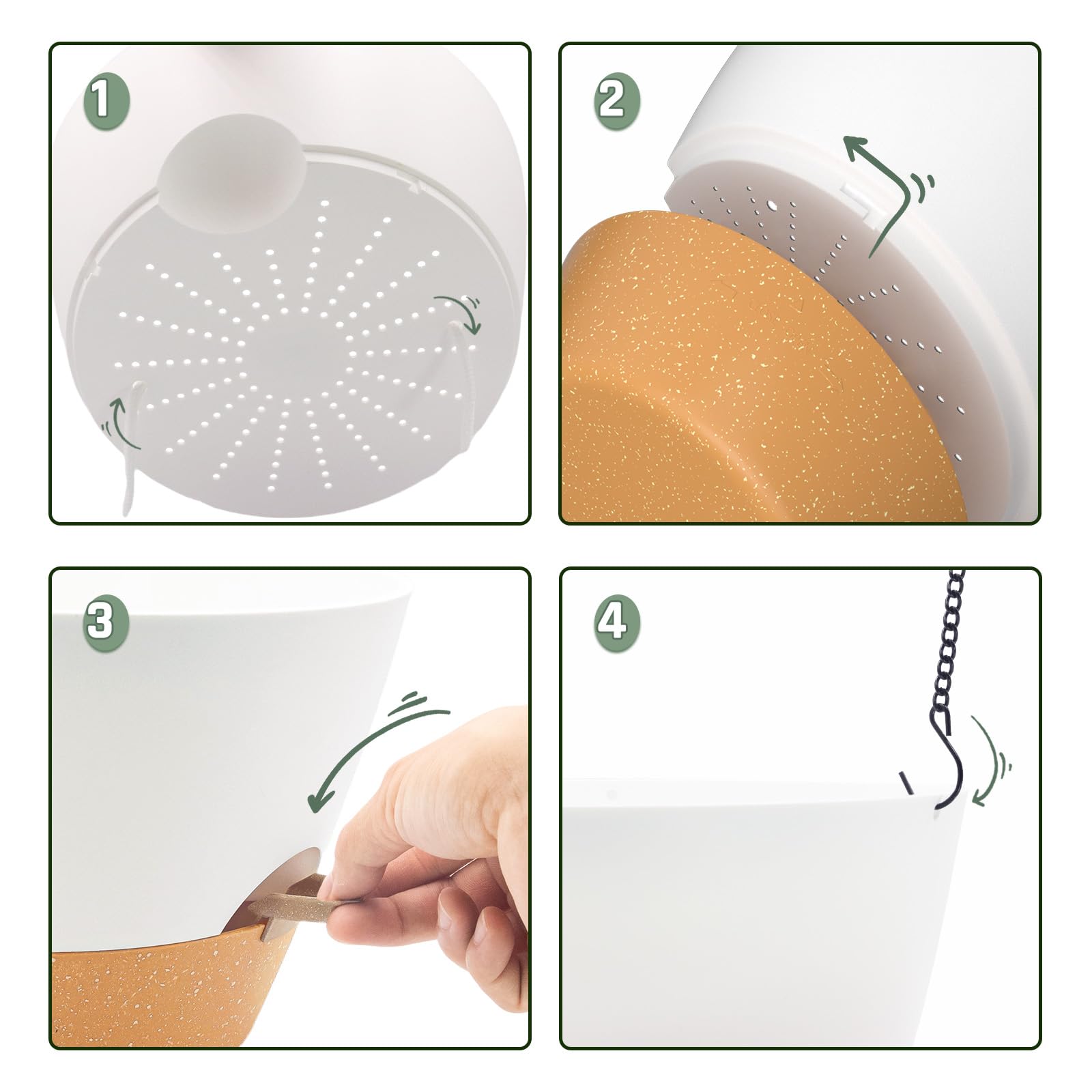 ZMTECH Vasi Sospesi Auto-irriganti 30cm, Set di 2, con Sottovaso, Indicatore di Livello Acqua e Fori di Drenaggio per Piante da Interno ed Esterno, Bianco
