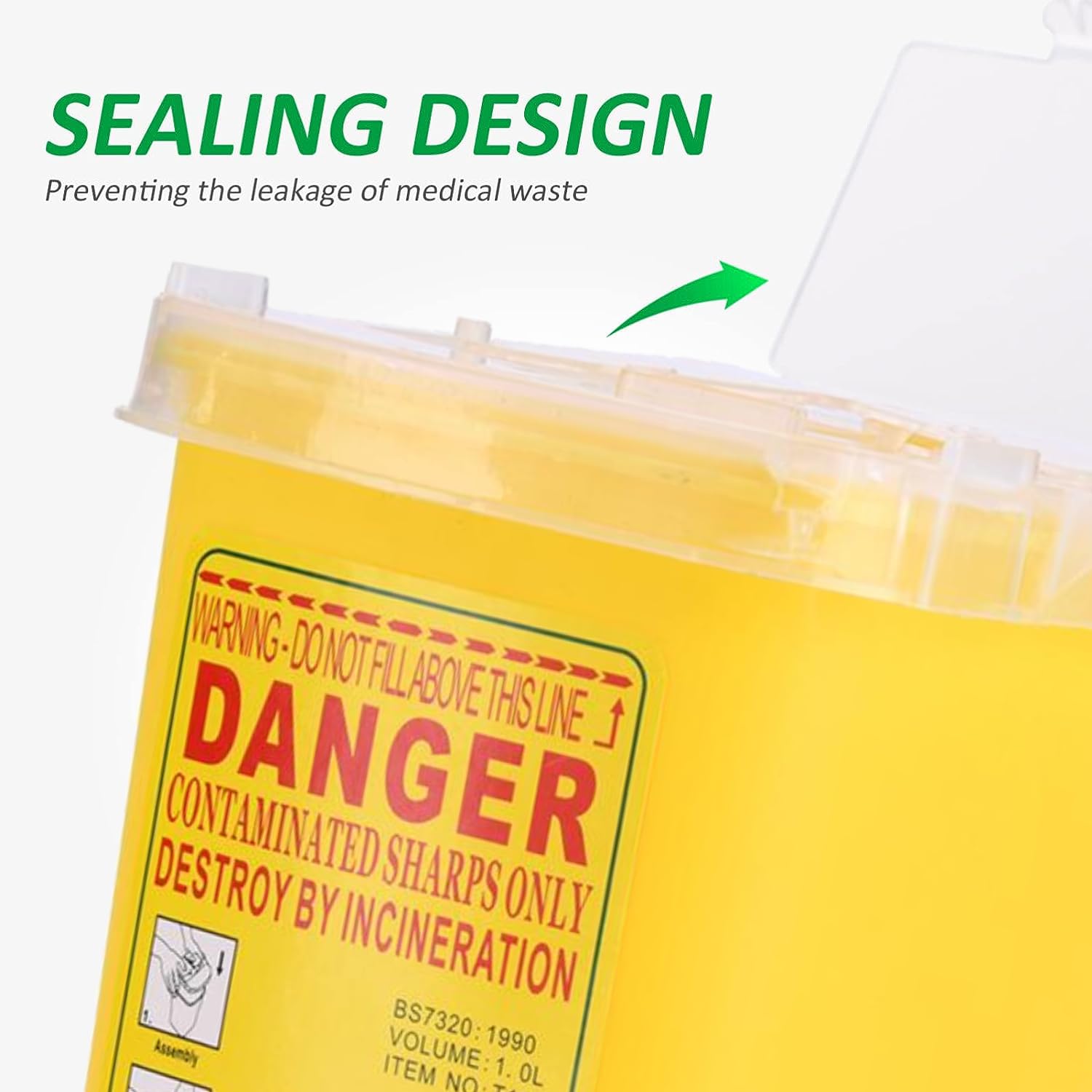 Contenitore Per Oggetti Taglienti Medici - Giallo, 1L - Sicuro Per Aghi E Lame - Per Tatuaggi E Ospedali - Foto 3