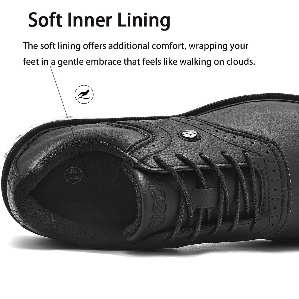 DARIBOM Mens Golf Shoes Traditions Fixed Nailless Sole Waterproof Spikeless Size 7.5-14(Black,44)