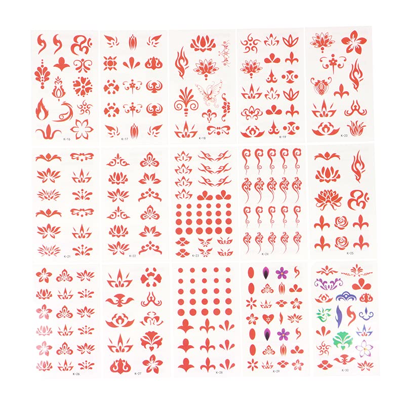 Vista 6 de 30 hojas de calcomanías chinas para la frente, juguetes para niños, niñas, mujeres, impermeables, para la frente, arte corporal, tatuajes temporales