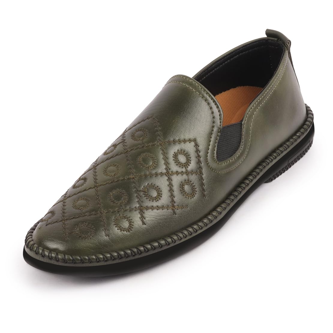 FAUSTOMen's Ethnic Party Wedding Embroidery Floral Design Side Stitched Prom Slip On Jutis