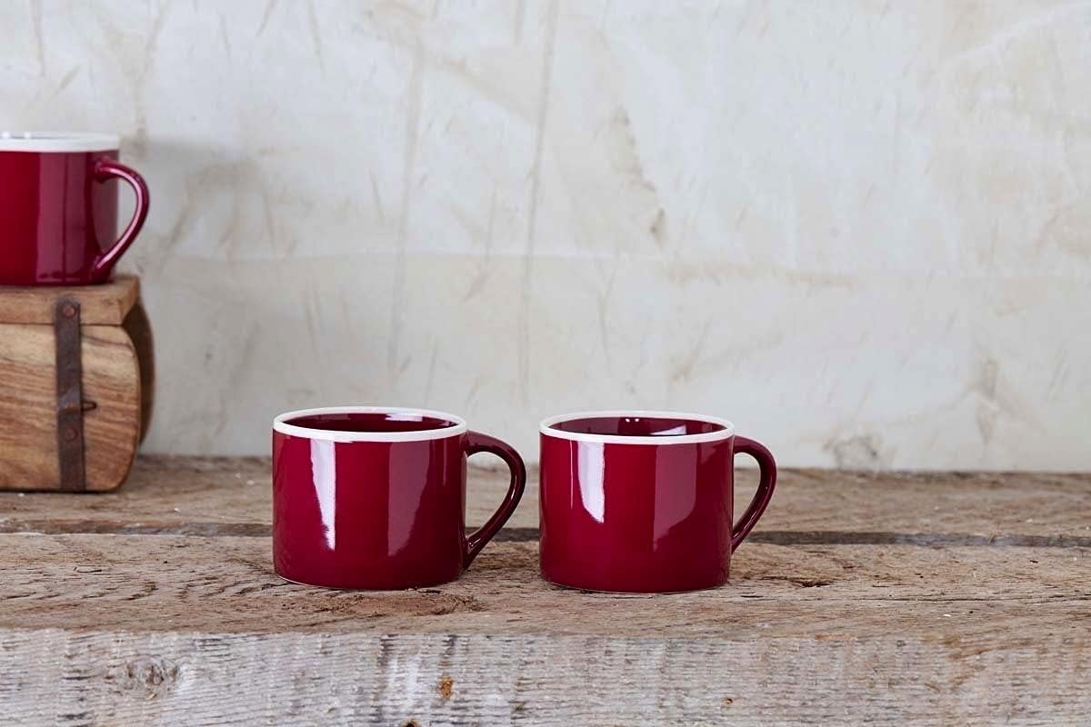 Glossy Enamel Mug Set of 2 Small Coffee Cups for Espresso