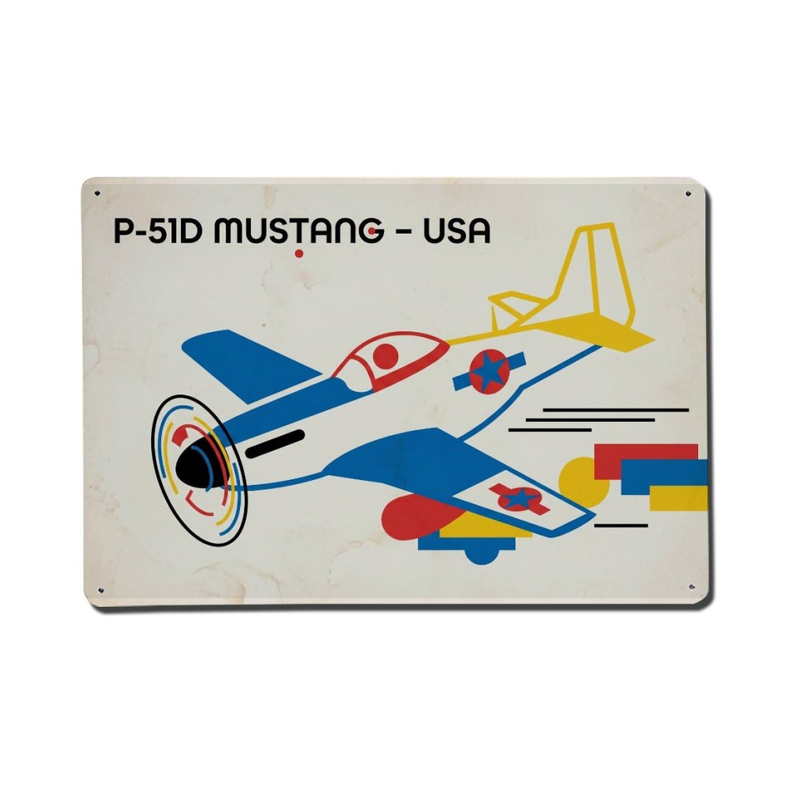 US WWII Military P-51D Mustang Memphis Geometry Metal Tin Sign Plaque Wall Decor for Cafe, Man Cave, Club Bar, Office, Home Garden Round Metal Poster 8x12Inch