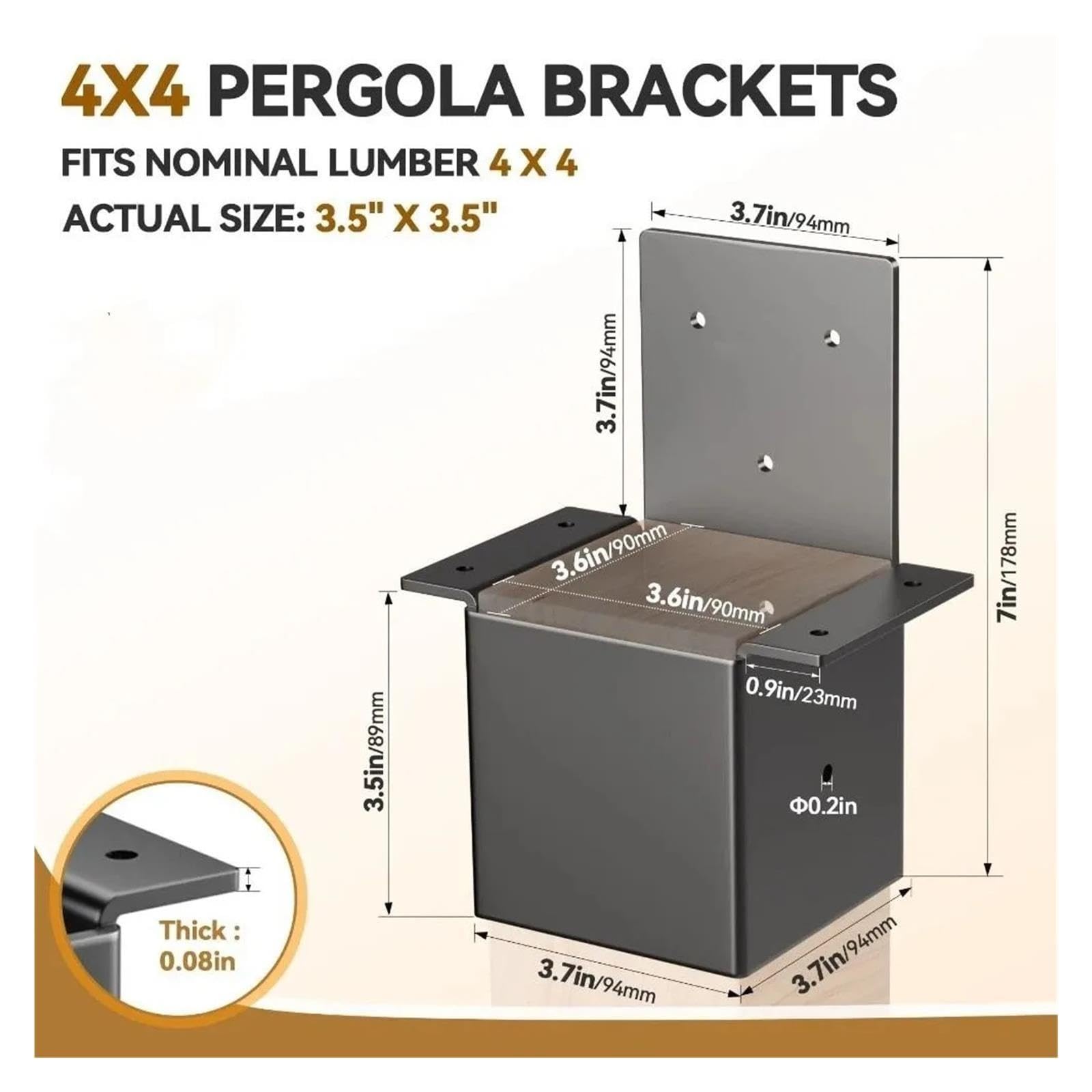 Staffa For Pergola In Metallo Nero Resistente, Supporto Triangolare