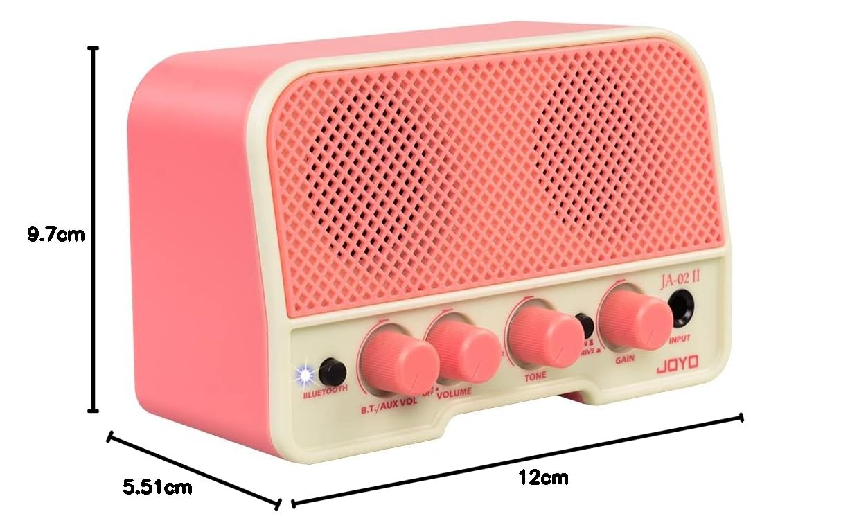JOYO Mini amplificador de guitarra de ejercicio 5 W pequeño amplificador de guitarra recargable de dos canales con conexión Bluetooth para auriculares (JA-02 II Rosa)