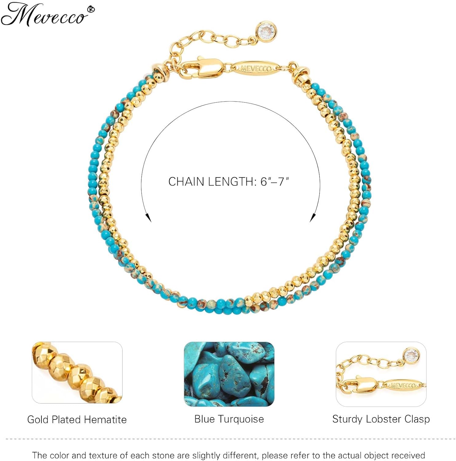 MEVECCO Bead Bracelet for Women Layered Stone Mixed Bracelets 18K Gold Plated Handmade Custom Beaded Charm Chain Bracelet Stack Jewelry Gifts - Image 5