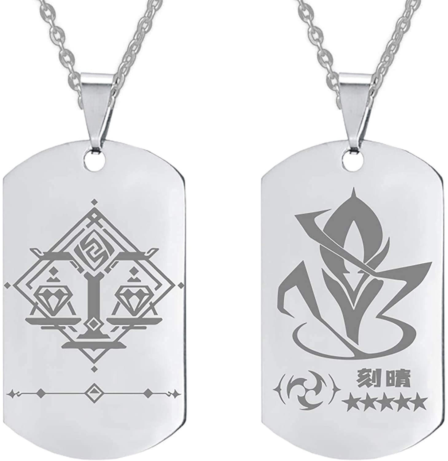 BINGLI Genshin Impact Mona Kiee Keqing Xiao Qiqi Necklace Anime Necklace Pendant Cosplay Game Vision Element Choker Necklaces Stainless Keychain Figure Jewelry Accessories Personality Gift