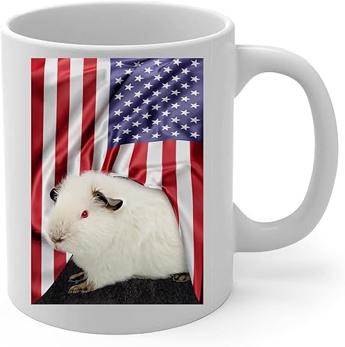 Miniatura 2 de Lovesout Taza de café con diseño temático americano con conejillo de indias del Himalaya, taza de té de cerámica blanca, 11 onzas, regalos para