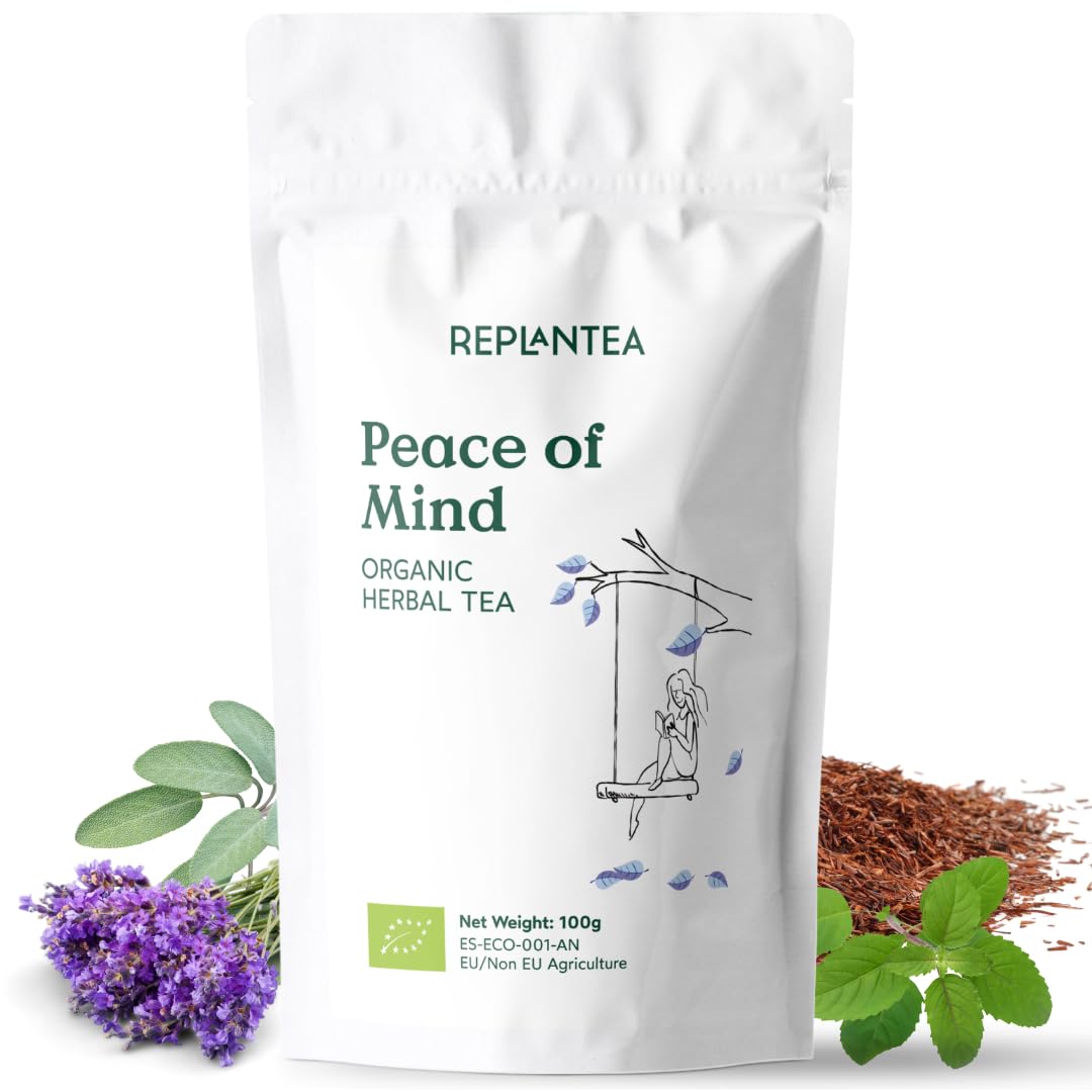 Relaxing Tea Organic Peace of Mind 100g +50 Cups | Rooibos Relax Loose Leaf with Sage, Lemon Balm, Lavender, Tulsi REPLANTEA