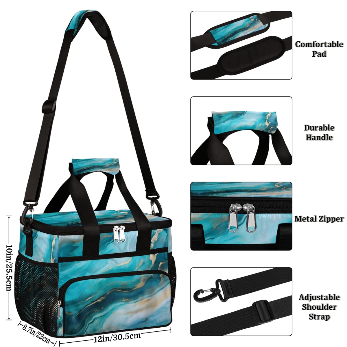 Marble Liquid Texture Insulated Picnic Backpack Lunch Box for Women Men Picnic Basket Tote Lunch Bag Picnic Bag Portable Lunch Bags for Picnic, Beach, Work, Trip,Office, Camp Marbling Pattern