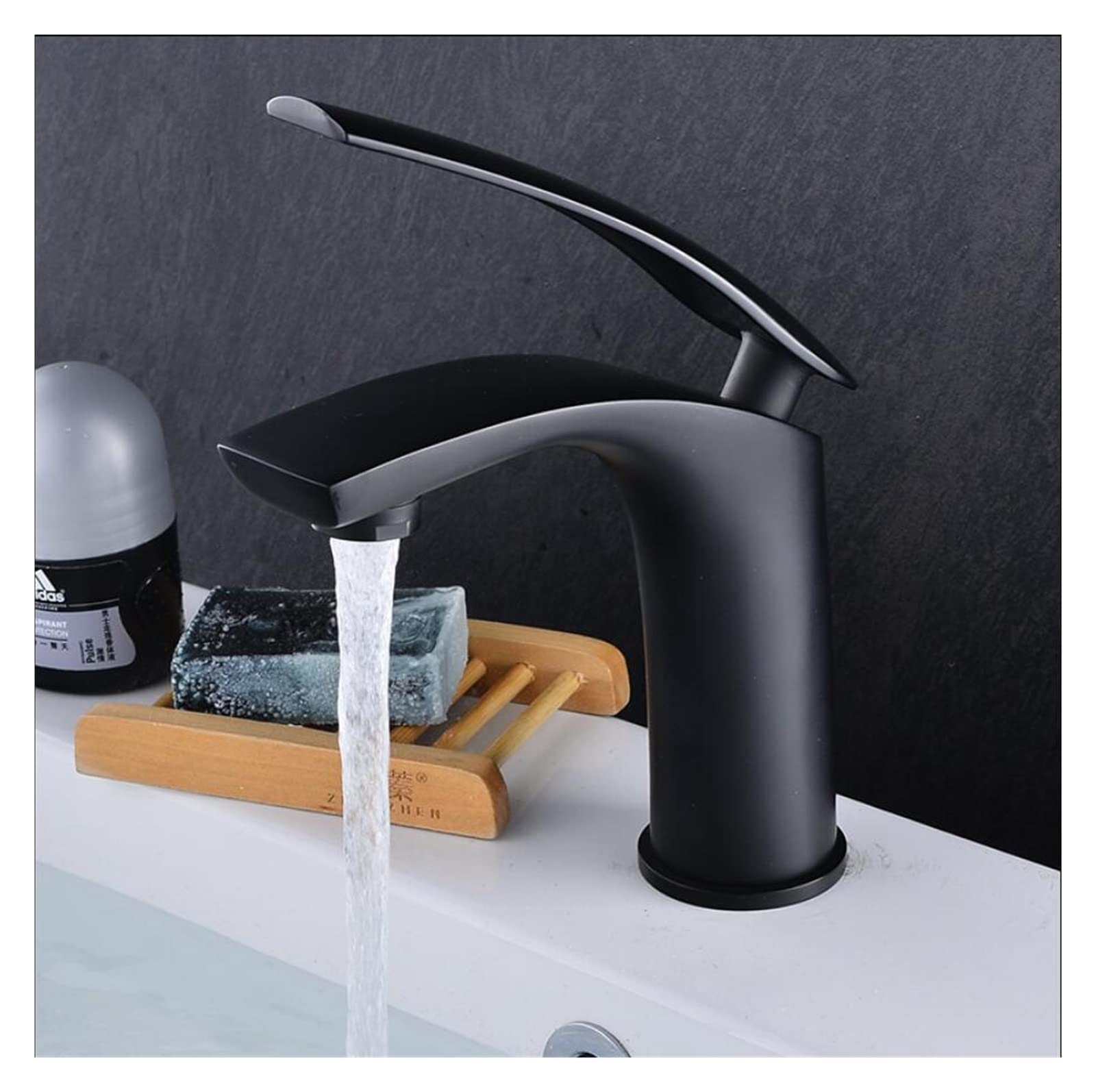 Grifo de lavabo de latón macizo con acabado de horneado negro mate