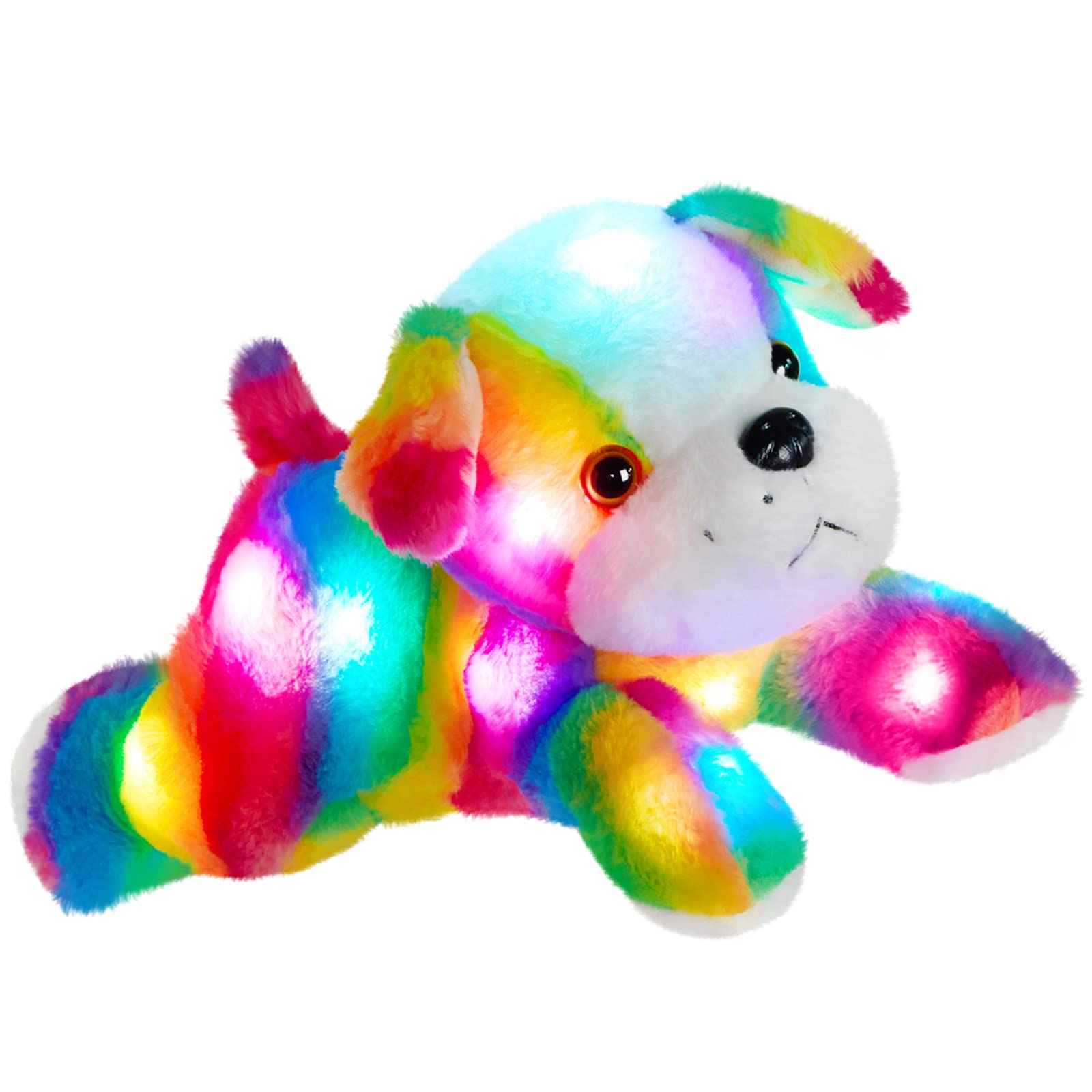 Glow Guards 13'' Light up Stuffed Rainbow Dog LED Soft Adorable Plush Toy with Night Lights Christmas Birthday Gifts for Toddler Kids