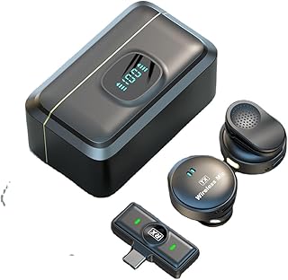 Type-C Port Version 2-in-1 Wireless Magnetic Button Collar Microphone Noise Cancelling Lapel Mic Plug and Play 164ft Range...