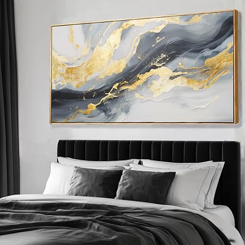 Miniatura 7 de SDYA Lienzo abstracto grande para pared, decoración dorada, pintura azul para sala de estar, dormitorio, cocina, oficina en casa, 29 x 58 pulgadas