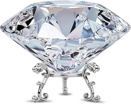 MerryNine Decoración de pisapapeles de diamante transparente K9 de 3.937 in con base triangular plateada, decoración de boda, tienda, hogar,