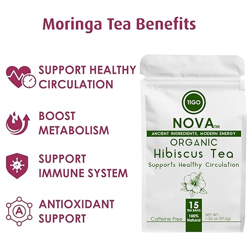 Miniatura 4 de Bolsas de té de hibisco orgánico de primera calidad, 100% ingredientes naturales y orgánicos, té antioxidante, sin cafeína, auténtico origen