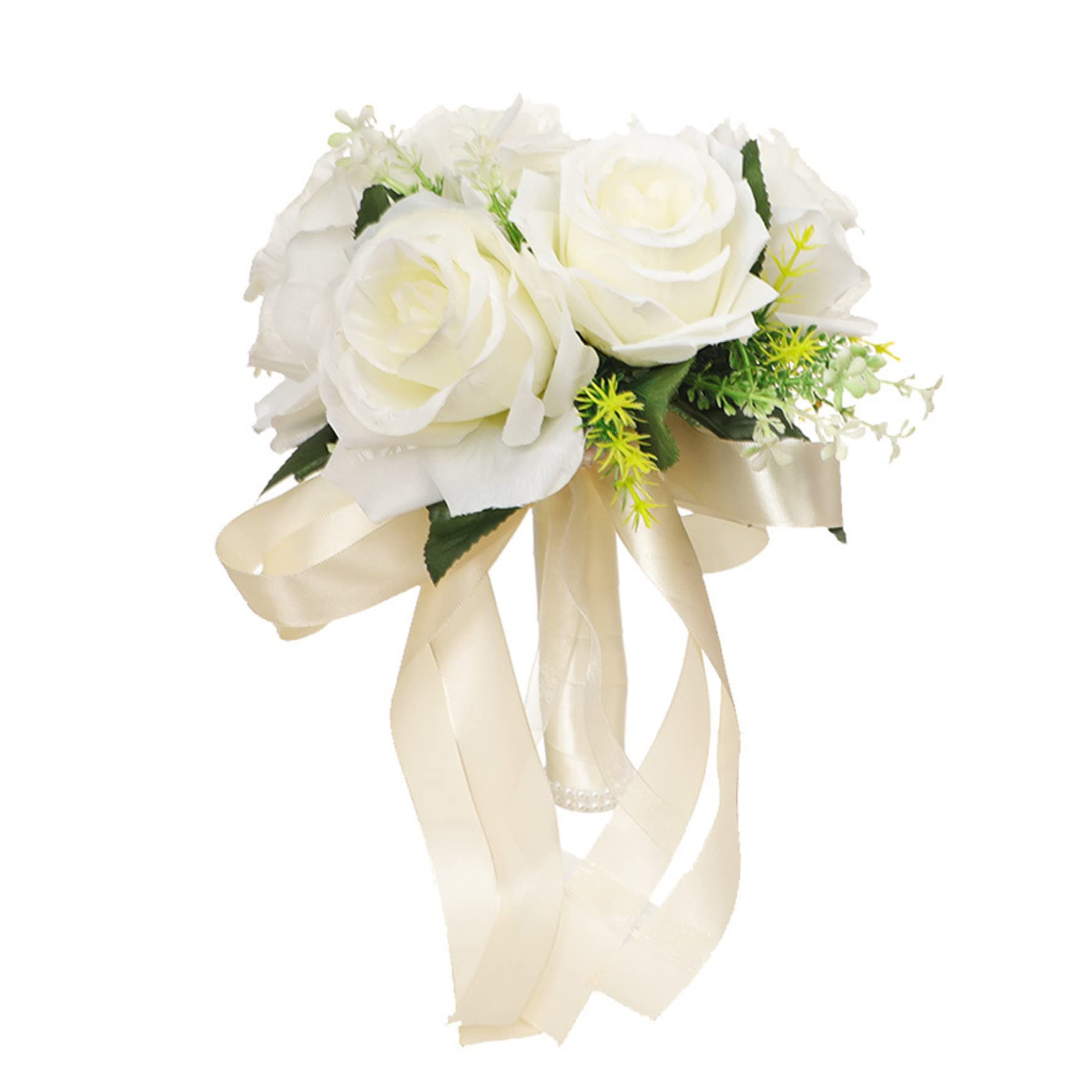Bridal Bouquet, Artificial Rose Silk Flower Hand Bouquet for Wedding, White
