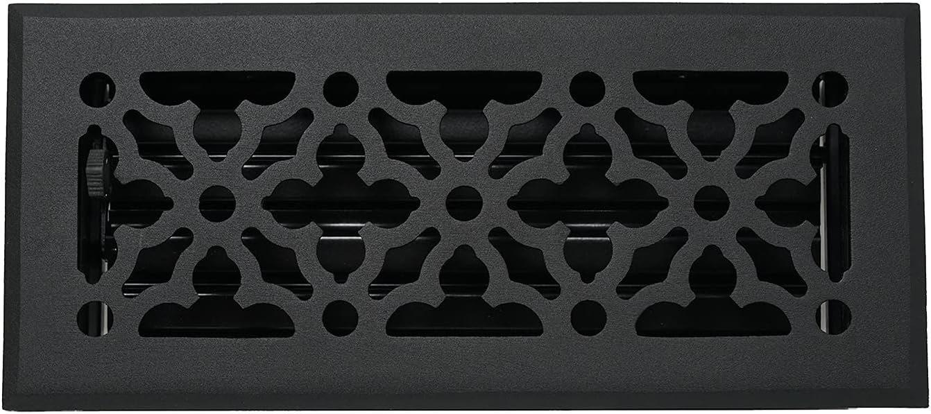 Madelyn Carter Contemporary Gothic Style Vent Cover, Solid Cast Aluminum Interior, Controls Air Flow, 4 x 14 inches (Overall Face: 5.25 x 15.5 inches), Matte Black