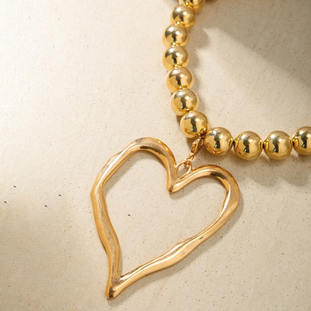 FUTIMELY Chunky Gold Large Heart Necklace,Beaded Chain Heart Pendant Necklace for Women,Y2k Love Choker Trendy Jewelry - Image 4