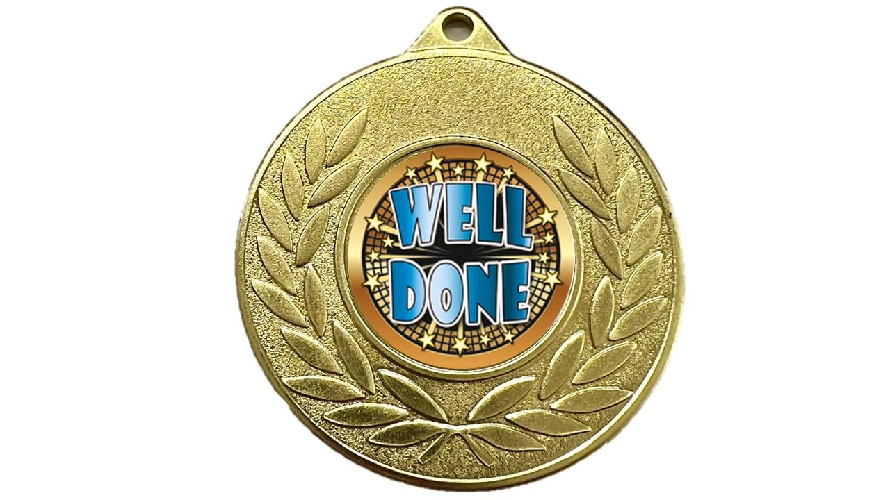 Gold Amg Awards Pack Of 10 Well Done Metal Medals 50Mm (2") With Free Ribbon
